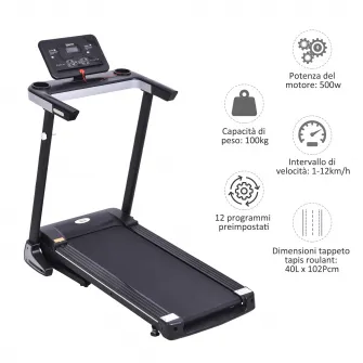 Banda de alergare HOMCOM, Pliabila, Ecran LCD, 1-12 km/h 500W, Otel PP, Negru