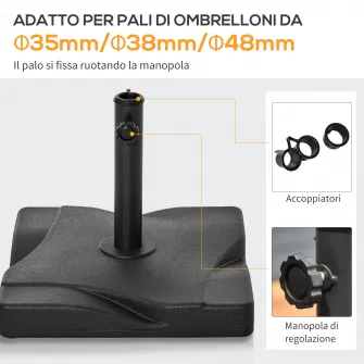 Baza Patrata pentru Umbrela de Soare Outsunny, pentru Stalpi de 35mm, 38mm, 48mm | Aosom RO