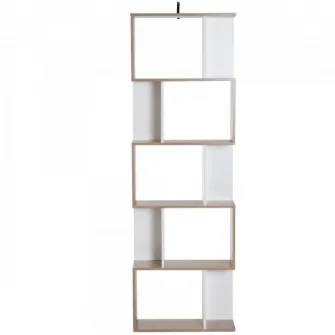 Biblioteca de perete moderna Homcom 5 rafturi din lemn alb/stejar, 60x24x184.5 cm