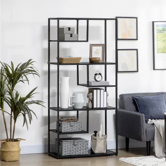 Biblioteca, Homcom, Otel/PAL, 83x34x180cm, Negru