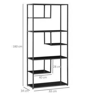 Biblioteca, Homcom, Otel/PAL, 83x34x180cm, Negru
