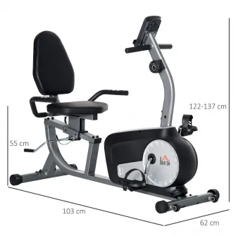Bicicleta fitness Homcom, 8 nivele de rezistenta, Otel/ABS, Monitor LCD, 122-137x62x103 cm, Argintiu/Negru
