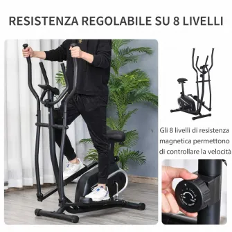 Bicicleta pentru exercitii, Homcom, Cu ecran LCD, 8 niveluri de rezistenta si scaun reglabil, 103x62x151cm, Negru