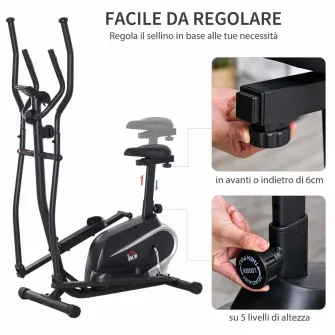 Bicicleta pentru exercitii, Homcom, Cu ecran LCD, 8 niveluri de rezistenta si scaun reglabil, 103x62x151cm, Negru