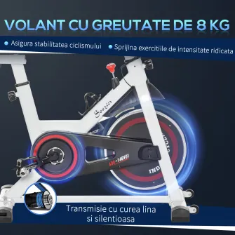 Bicicleta spinning pentru interior 103x53x105-117.5cm Alba HOMCOM
