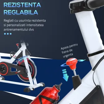 Bicicleta spinning pentru interior 103x53x105-117.5cm Alba HOMCOM