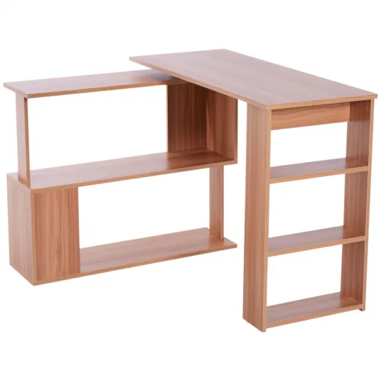 Birou de colt cu rafturi Homcom, Lemn, 120 x 100.3 x 74.2 cm, Maro