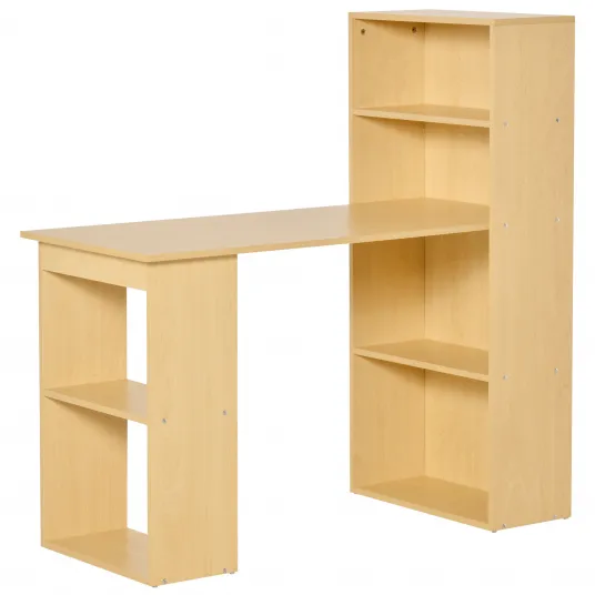 Birou modern cu biblioteca Homcom, Din lemn natural, 120 x 55 x 120 cm, Maro