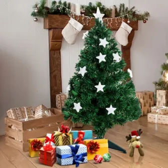 Brad de Craciun artificial, Homcom, 12 LED-uri stelute, 90 cm
