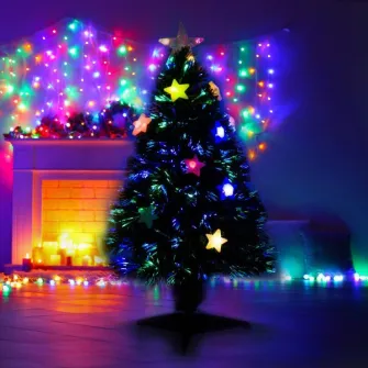 Brad de Craciun artificial, Homcom, 12 LED-uri stelute, 90 cm