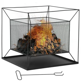 Brazier de Gradina Portabil din Metal Outsunny, Brazier in aer liber cu Design suspendat si Vatrai, 45x45x43cm Negru