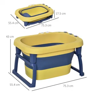 Cadita bebe Homcom, Polipropilena, 75.3x55.4x43cm, 105l, Albastru/Galben