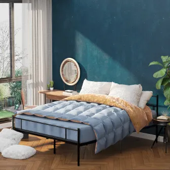 Cadru pat dublu in stil industrial, Homcom, Otel, 160 x 200 cm, Negru