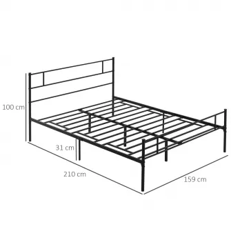 Cadru pat dublu in stil industrial, Homcom, Otel, 160 x 200 cm, Negru