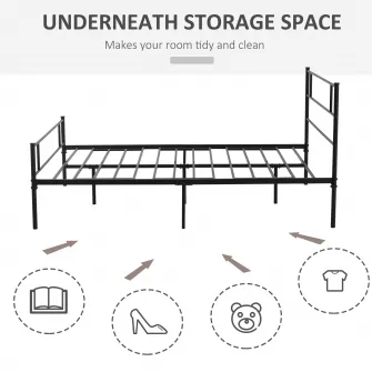 Cadru pat dublu in stil industrial, Homcom, Otel, 160 x 200 cm, Negru