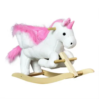 Cal tip Balansoar Unicorn 65x32x55cm Roz si Alb HOMCOM