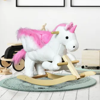 Cal tip Balansoar Unicorn 65x32x55cm Roz si Alb HOMCOM