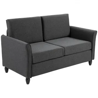 Canapea de 2 locuri, Homcom, 141 x 65 x 78 cm, In / Spuma / Lemn, Gri inchis
