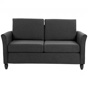 Canapea de 2 locuri, Homcom, 141 x 65 x 78 cm, In / Spuma / Lemn, Gri inchis