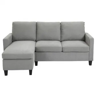 Canapea de colt cu 3 locuri, HOMCOM, 197 x 139 x 91 cm, Poliester / Spuma / Metal, Gri deschis