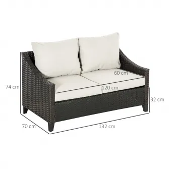 Canapea de gradina, Outsunny, Ratan PE, 132x70x74 cm, Maro