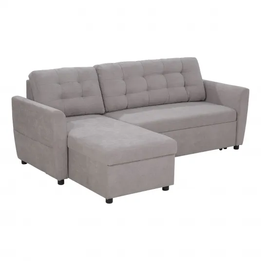 Canapea extensibila de colt cu 3 locuri, Homcom, Poliester/Plastic, 217x134x85 cm, Gri