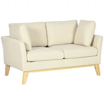 Canapea, Homcom, 2 locuri, 2 perne incluse, Lemn/Textil, 137x78x78 cm, Bej