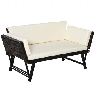 Canapea/sezlong gradina 2 locuri, 129x66x67cm, alb, Outsunny