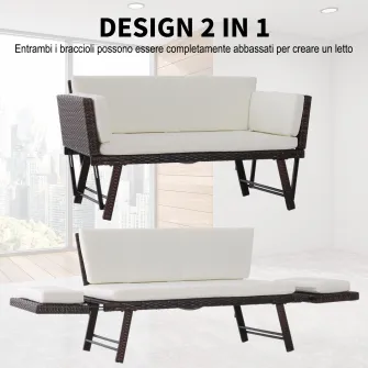 Canapea/sezlong gradina 2 locuri, 129x66x67cm, alb, Outsunny