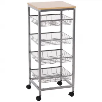 Carucior de bucatarie pe roti Homcom, Lemn MDF/Otel, 36.5 x 36.5 x 89 cm, Argintiu