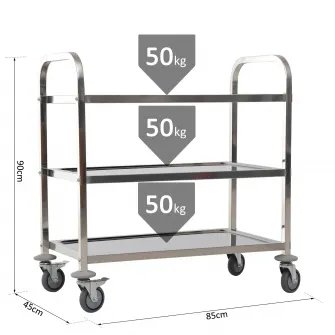 Carucior de bucatarie pe roti Homcom, Otel inoxidabil, 85x45x90cm, Argintiu