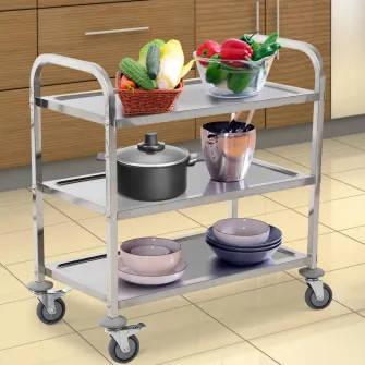 Carucior de bucatarie pe roti Homcom, Otel inoxidabil, 85x45x90cm, Argintiu