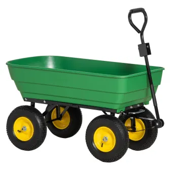Carucior de gradina Outsunny 125L din otel si PP cu cada rabatabila si maner de transport, 118x58x102 cm, de culoare verde inchis