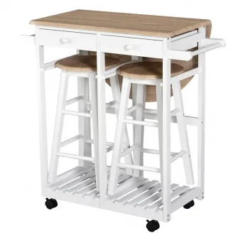 Carucior Homcom de Bucatarie Pliabil cu 2 Scaune din Lemn MDF, Alb 83.5x74x83cm