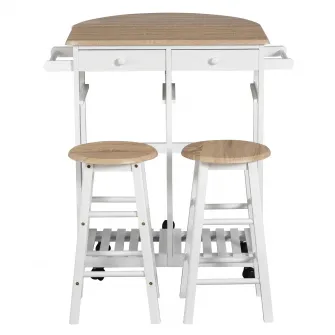 Carucior Homcom de Bucatarie Pliabil cu 2 Scaune din Lemn MDF, Alb 83.5x74x83cm