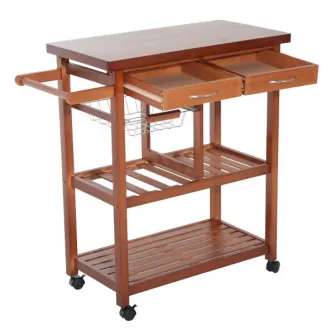 Carucior multifunctional de bucatarie HomCom cu sertare din lemn, portabil, natural, 81x38x85cm
