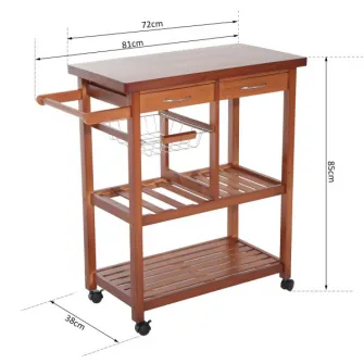 Carucior multifunctional de bucatarie HomCom cu sertare din lemn, portabil, natural, 81x38x85cm