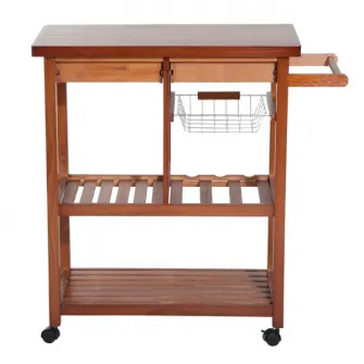 Carucior multifunctional de bucatarie HomCom cu sertare din lemn, portabil, natural, 81x38x85cm