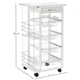 Carucior servire Homcom, Metal/Lemn, 47x37x83cm, Alb