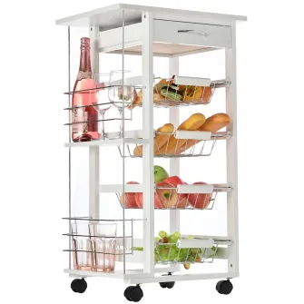 Carucior servire Homcom, Metal/Lemn, 47x37x83cm, Alb