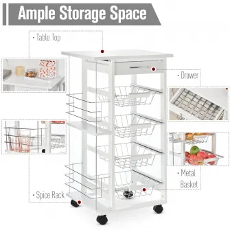 Carucior servire Homcom, Metal/Lemn, 47x37x83cm, Alb