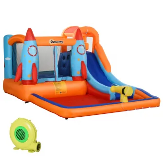 Castel Gonflabil cu Piscina, Tobogan, Trambulina, Outsunny, cu Pompa Electrica, 350x250x185 cm, 4 copii, 3-10 ani, Multicolor