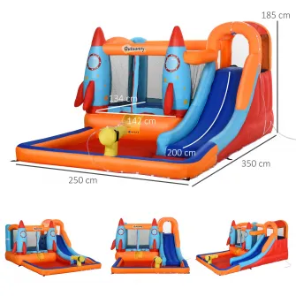 Castel Gonflabil cu Piscina, Tobogan, Trambulina, Outsunny, cu Pompa Electrica, 350x250x185 cm, 4 copii, 3-10 ani, Multicolor