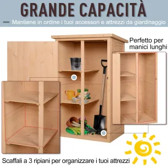 Casuta de gradina pentru depozitare, Outsunny, Lemn de molid rezistent la apa, 75x56x115 cm, Maro