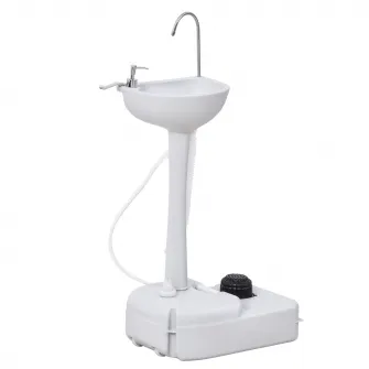 Chiuveta portabila de camping Outsunny, 2 roti, Maner, Rezervor de apa 17 l, Rezervor de sapun 3.5 l, Alb