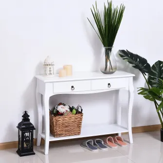 Consola HomCom, 100 x 33 x 76cm, MDF/Lemn de pin, Alb