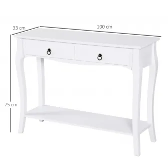 Consola HomCom, 100 x 33 x 76cm, MDF/Lemn de pin, Alb