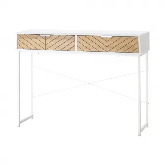 Consola Moderna HOMCOM pentru Hol si Sufragerie cu 2 Sertare Metalice 100x 30x75cm - Alb