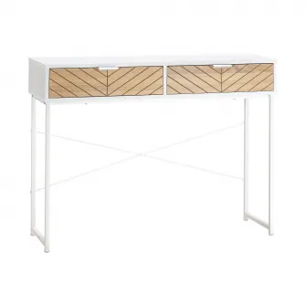 Consola Moderna HOMCOM pentru Hol si Sufragerie cu 2 Sertare Metalice 100x 30x75cm - Alb