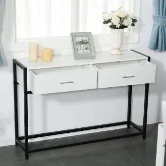 Consola pentru hol, Homcom, PAL/Metal, 2 sertare, 120 x 34 x 81 cm, Alb/Negru